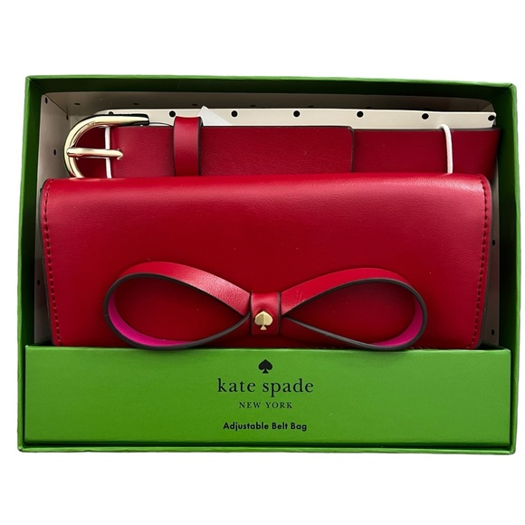 kate spade Handbags - ❗️SOLD❗️NWT KATE SPADE BOXED LEATHER BOW TIE BELT BAG CRIMSON & GOLD HARDWARE